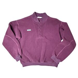 Columbia Fleece Pullover Womens M Burgundy 1/4 Button Mock Neck Made in USA